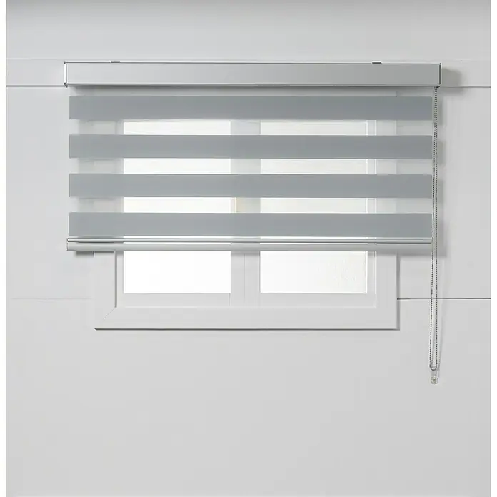 Estor noche y día Luxury - An x Al: 120 x 250 cm, Gris - Esta foto muestra elegantes estores Duo grises en la ventana, que combinan un diseño elegante y funcionalidad.