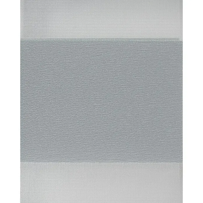 Estor noche y día Luxury - An x Al: 120 x 250 cm, Gris - Primer plano de una persiana enrollable con paneles de tela transparentes y grises alternados, que proporciona un control de luz ajustable.