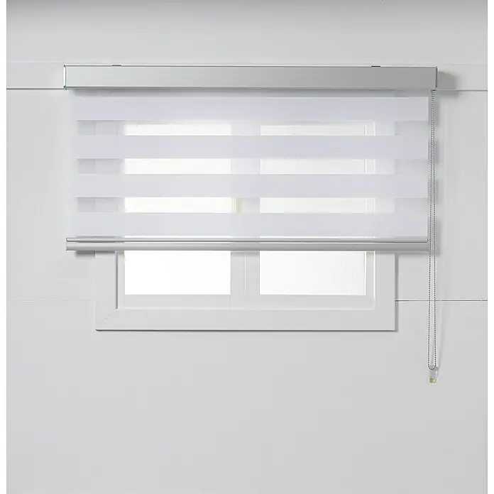 Estor noche y día Luxury - An x Al: 150 x 250 cm, Blanco - Elegante cobertura de ventana con persianas enrollables dobles blancas para luz suave y privacidad. Ideal para espacios modernos y oficinas.