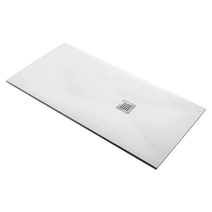Camargue Plato de ducha Deva - L x An: 140 x 70 cm, Materiales naturales, Blanco - Elegante plato de ducha rectangular blanco con desagüe cuadrado central. Ideal para diseños de baño modernos.