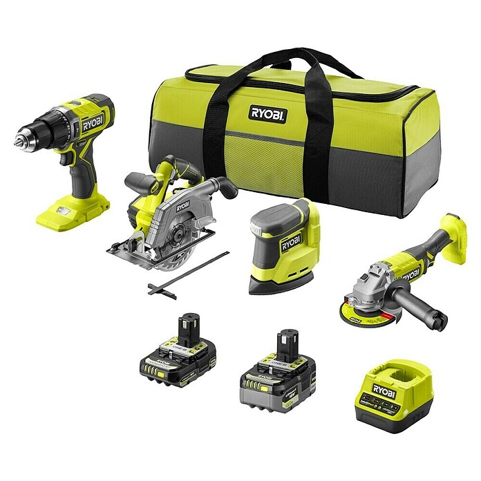 Ryobi ONE+ Maschinen-Set Combo Kit R18CK4G-252S (18 V, 2 Akkus, 2 Ah - 5 Ah, 8 -tlg.) | BAUHAUS