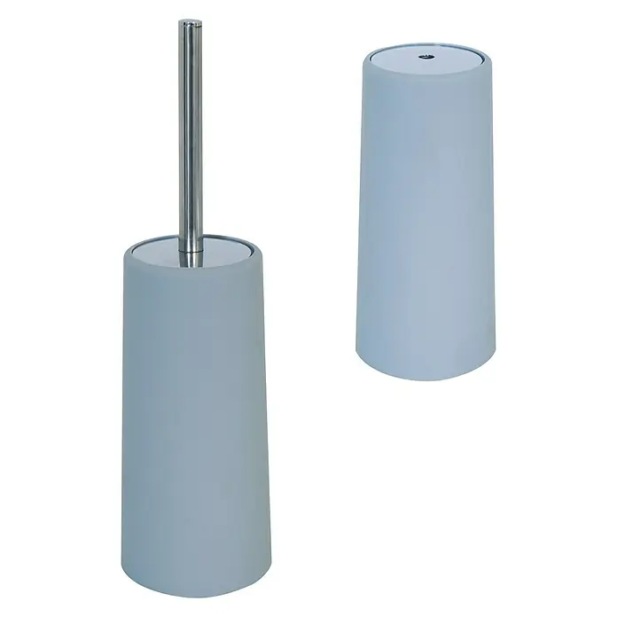 MSV Escobillero - Polipropileno, Gris - Set de escobilla y soporte para inodoro en azul claro con mango plateado, ideal para higiene y accesorios elegantes.