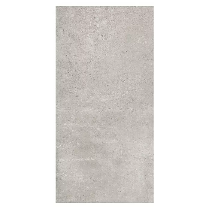 My Home Feinsteinzeugfliese - 60 x 120 cm, Grau, Matt - Raue hellgraue Beton- oder Steinstruktur.