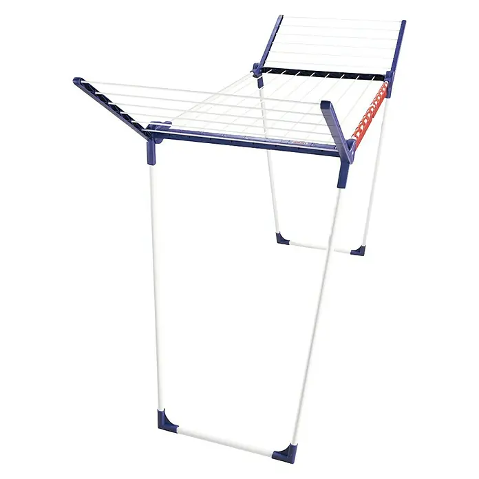 Leifheit Flügel-Wäscheständer Pegasus 150 Solid Slim - Länge Wäscheleine: 15 m, L x B x H: 87 x 55 x 157 cm, Weiß/Blau - Wäscheständer aus blauem Kunststoff und Metall mit weißer Beschichtung. Platzsparende Trockenlösung mit viel Platz zum Aufhängen von Kleidung.
