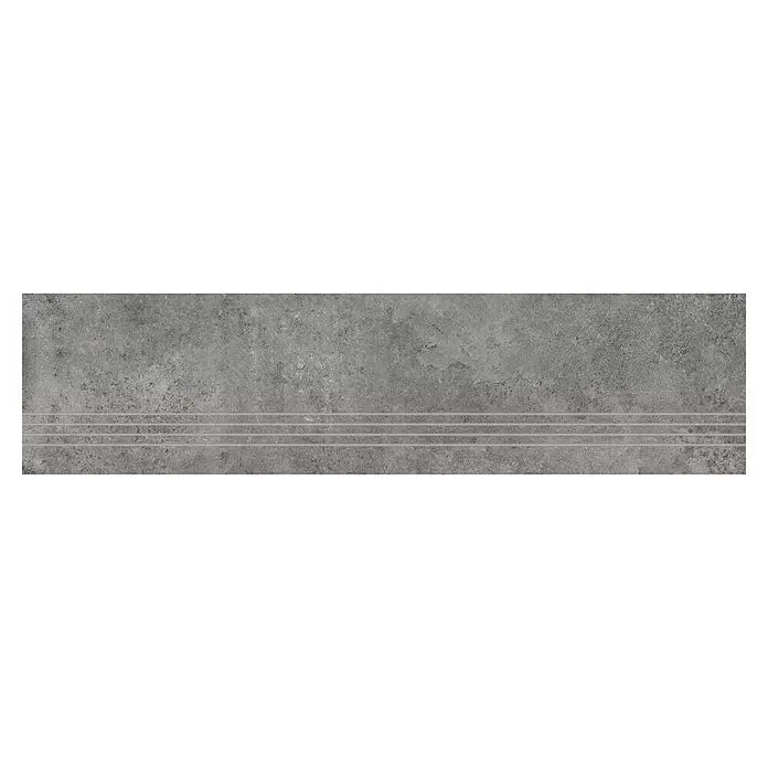 My Home Stufen- & Abdeckplatte - 120 x 30 cm, Dunkelgrau, Glasiert - Graue, texturierte Anti-Rutsch-Fliese mit drei horizontalen Rillen.