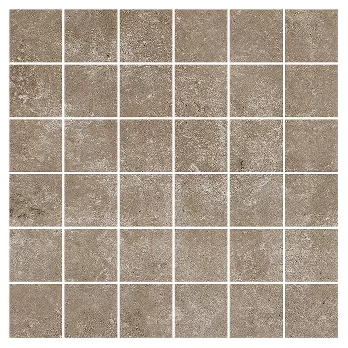 My Home Mosaikfliese - 30 x 30 cm, Taupe, Matt - Strukturierte braune quadratische Fliesen im Gittermuster mit weißen Fugen.