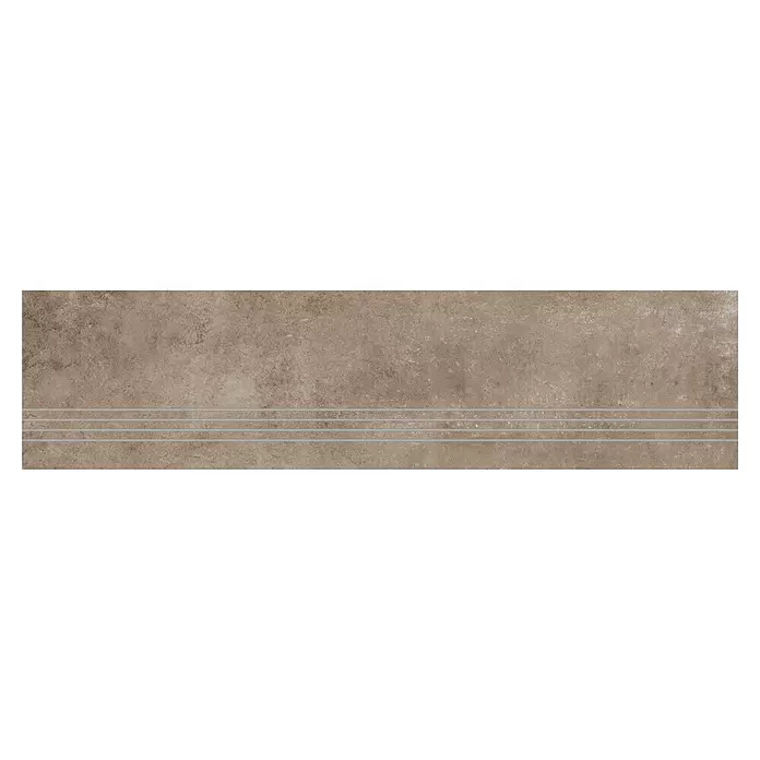 My Home Stufen- & Abdeckplatte - 120 x 30 cm, Taupe, Glasiert - Braune strukturierte Fliese mit vier grauen Antirutschstreifen.