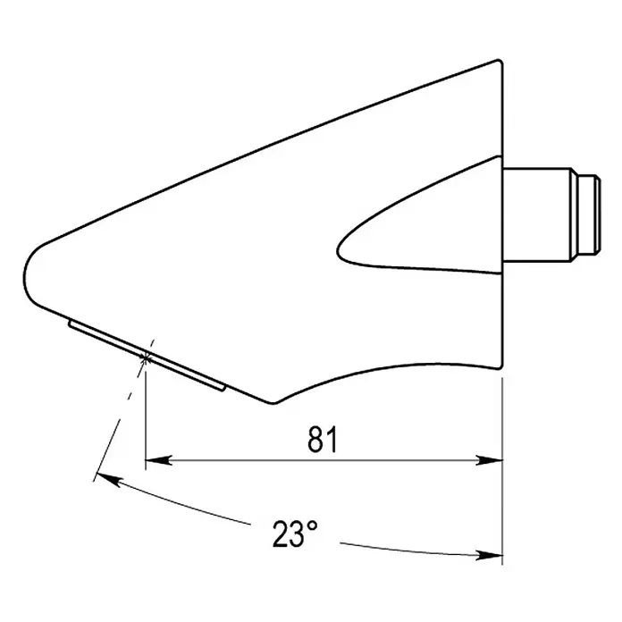 Rociador de ducha antivandálico Arte - Cromo - Ilustración de un accesorio de grifo con dimensiones y ángulo, un dibujo técnico.