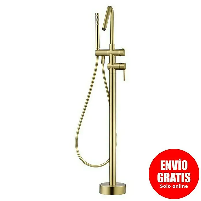 Camargue Natur Grifo para bañera - Oro - Grifo de bañera dorado de pie con teleducha, diseño elegante y líneas limpias para baños modernos.
