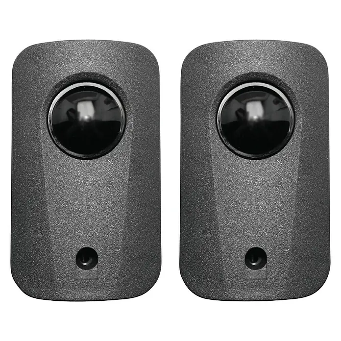 Sensor de infrarrojos para puertas motorizadas batientes y correderas - Potencia máx.: 24 W - Primer plano de dos detectores de movimiento negros con sensores redondos y orificios de montaje. Los sensores son aptos para exteriores.