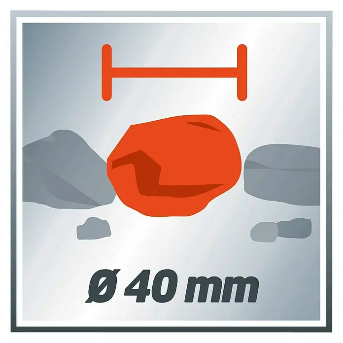 Einhell Bomba para aguas residuales GC-DP 1340 G - Capacidad de bombeo máx.: 23.000 l/h - Ilustración que muestra el tamaño máximo de grano de 40 mm para grava o piedra triturada.