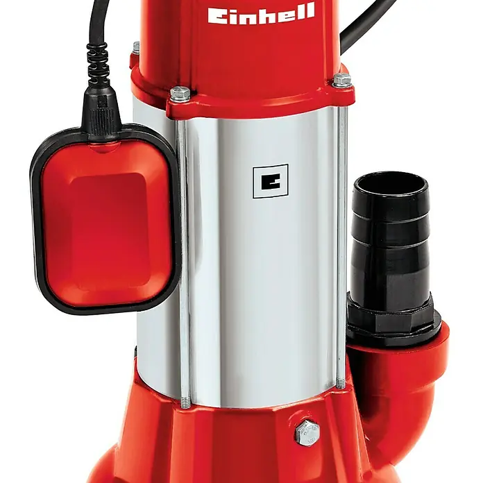 Einhell Bomba para aguas residuales GC-DP 1340 G - Capacidad de bombeo máx.: 23.000 l/h - Imagen de una bomba sumergible Einhell en rojo y plata, ideal para uso doméstico y de jardín.