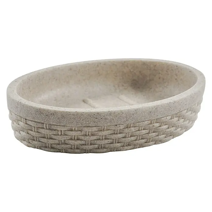Bath Stage B-Suit Jabonera - 3 x 13 x 9 cm, Plástico, Arena - Jabonera ovalada de gres con un patrón de borde tejido para guardar el jabón en el baño. Accesorio de baño práctico.