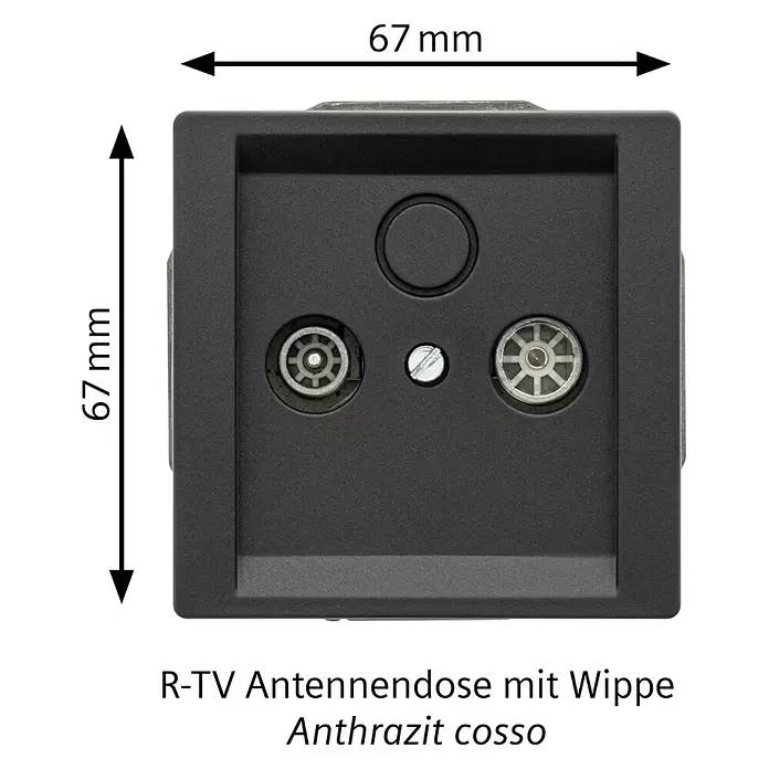 Siemens Delta Style Antennendose SIE044448 - Anthrazit Cosso, Glänzend, Kunststoff, Unterputzmontage - Anthrazitfarbene R-TV Antennendose, quadratisch (67x67 mm) mit zwei koaxialen Anschlüssen.