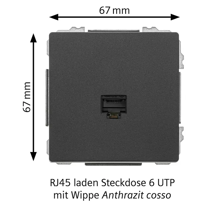Siemens Delta Style Netzwerk-Anschlussdose RJ45 SIE044455 - Anthrazit Cosso, Glänzend, 1 Stk. - Anthrazitfarbene RJ45 Cat 6 UTP Steckdose mit Abdeckplatte.