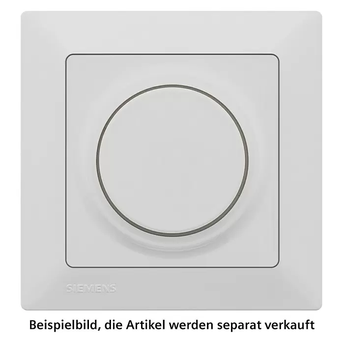 Siemens DELTA Mega Dimmer 6-60W SIE044134 - Polar Weiß, Schrauben - Weißer Siemens Drehdimmer mit quadratischem Rahmen und zentralem Drehknopf.