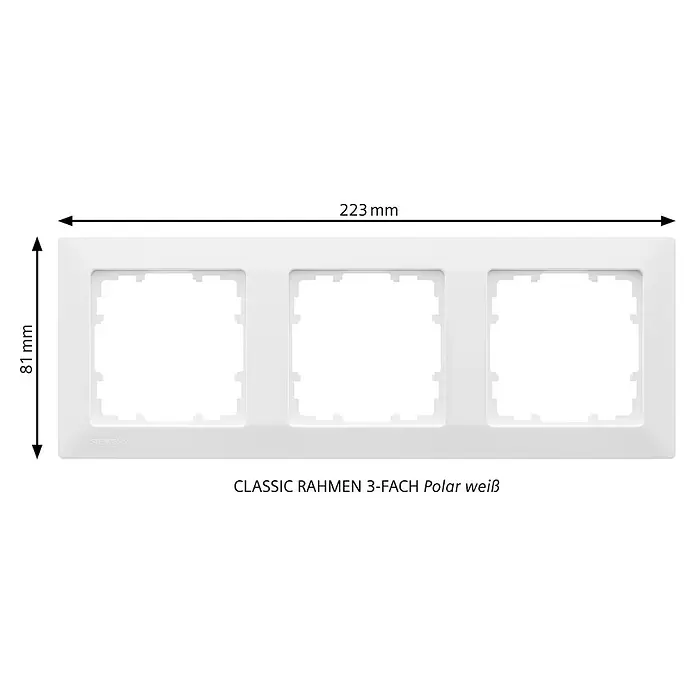 Siemens DELTA Mega Abdeckrahmen SIE044165 - Polar Weiß, 3-fach, Kunststoff, Schrauben - Siemens Classic 3-fach Rahmen, polarweiß, 223x81 mm.