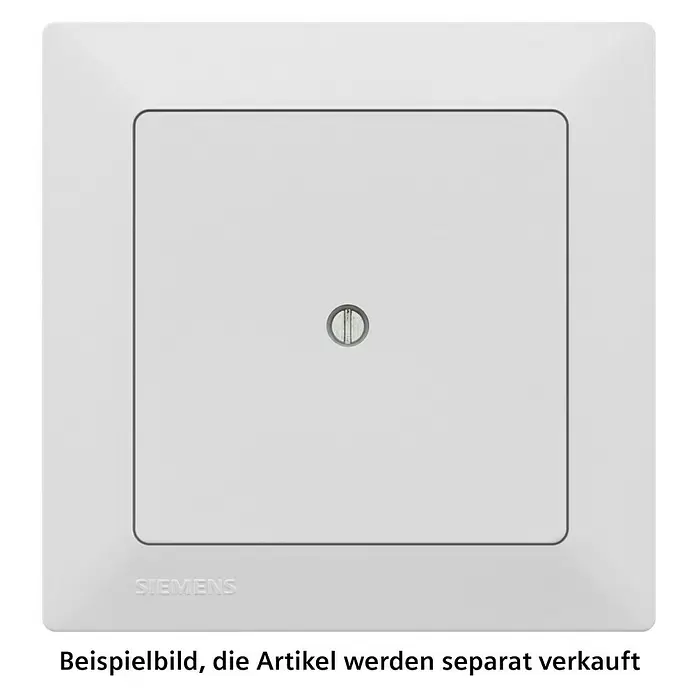 Siemens DELTA Mega Blindabdeckung SIE044127 - Polar Weiß, Glänzend, Kunststoff, Unterputzmontage - Hellgraue quadratische Blindabdeckung mit abgerundeten Ecken und Zentralschraube, mit Siemens-Logo.