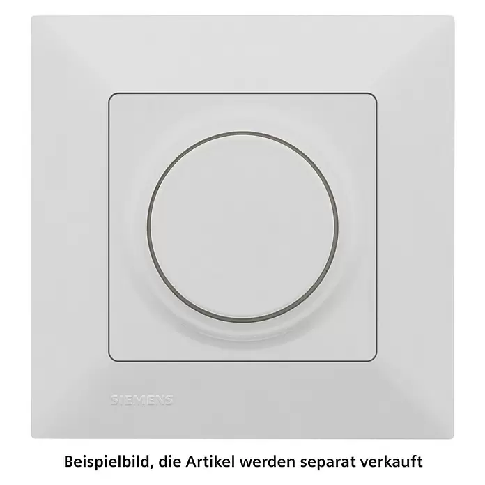 Siemens DELTA Mega Dimmer 6-60W SIE044134 - Polar Weiß, Schrauben - Weißer Siemens Lichtschalter mit rundem Drehknopf in quadratischer Blende.