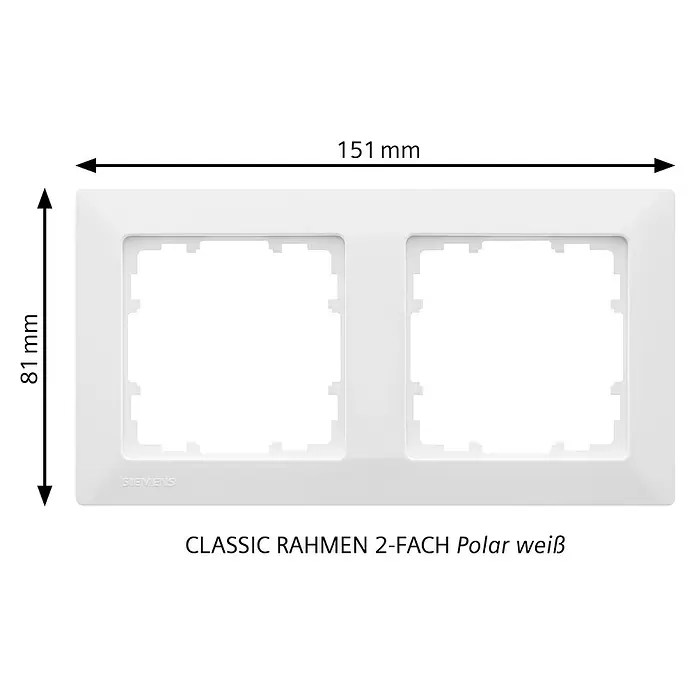 Siemens DELTA Mega Abdeckrahmen SIE044158 - Polar Weiß, 2-fach, Kunststoff, Schrauben - Siemens CLASSIC Rahmen 2-fach, polarweiß, 151x81mm.