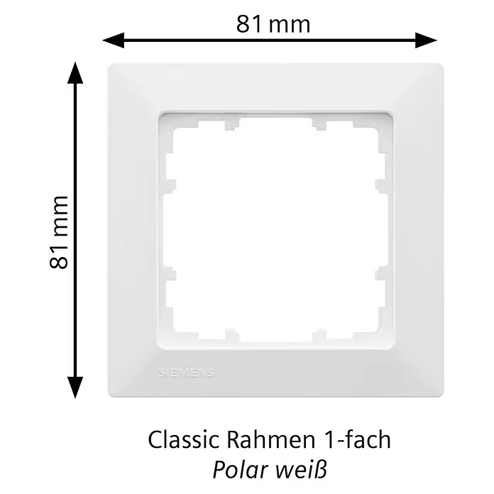 Siemens DELTA Mega Abdeckrahmen SIE044141 - Polar Weiß, 1-fach, Kunststoff, Schrauben - Siemens Classic 1-fach Schalterrahmen, polarweiß, 81x81mm.