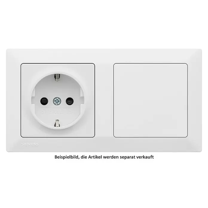 Siemens DELTA Mega Abdeckrahmen SIE044158 - Polar Weiß, 2-fach, Kunststoff, Schrauben - Weiße Siemens Steckdose mit Blindabdeckung in einem Doppelrahmen.