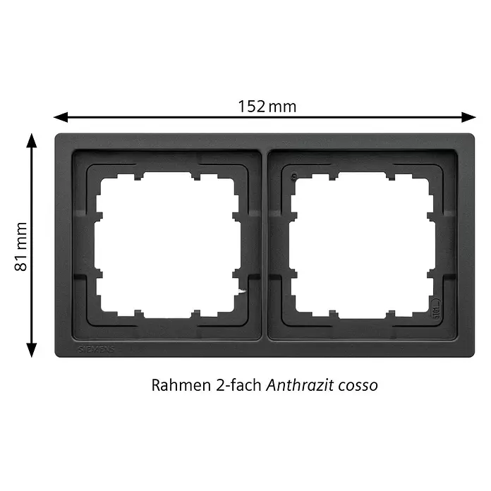 Siemens Delta Style Abdeckrahmen SIE044509 - Anthrazit Cosso, 2-fach, Kunststoff, Schrauben - Anthrazitfarbener 2-fach Rahmen für Schalter, 152x81 mm. Marke Siemens.