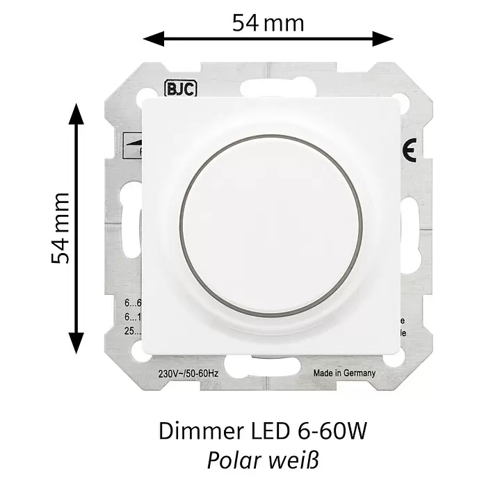 Siemens DELTA Mega Dimmer 6-60W SIE044134 - Polar Weiß, Schrauben - Weißer LED-Dimmer (6-60W) mit 54x54mm Maßen.