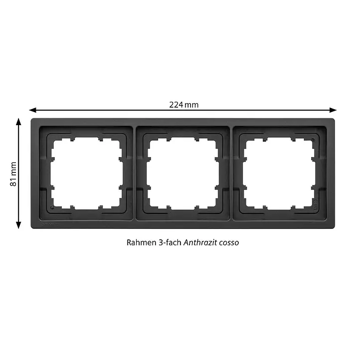 Siemens Delta Style Abdeckrahmen SIE044516 - Anthrazit Cosso, 3-fach, Kunststoff, Schrauben - Dreifach-Schalterrahmen, Anthrazit cosso, 224x81 mm.