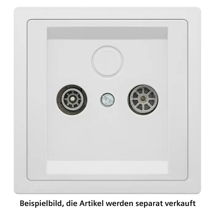 Siemens Delta Style Antennendose SIE044288 - Polar Weiß, Glänzend, Kunststoff, Unterputzmontage - Weiße Siemens Koaxial-Antennendose mit zwei Anschlüssen und zentraler Befestigungsschraube.