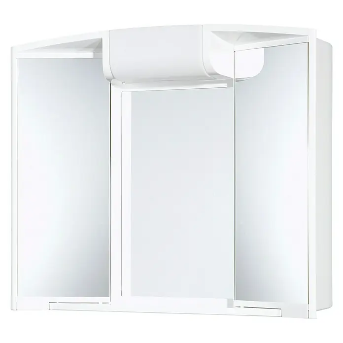Jokey Spiegelschrank Angy - B x H: 59 x 50 cm, Weiß - Weißer Badezimmerschrank mit drei Spiegeltüren und integrierter Beleuchtung für ein modernes Badambiente.