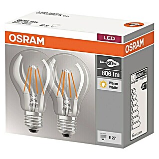 Osram Bombilla LED Classic A (2 ud., 7 W, E27, Claro, Blanco cálido)