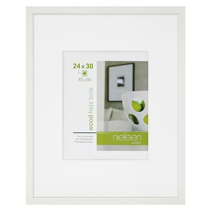 Nielsen Holzrahmen Apollo - 40 x 50 cm, Weiß - Weißer Nielsen Bilderrahmen für Fotos 24x30 oder 40x50 cm mit Passepartout für eine stilvolle Präsentation Ihrer Bilder.