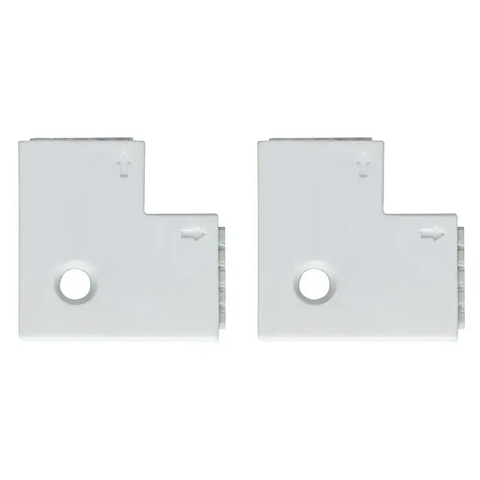 Paulmann MaxLED Eckverbinder Edge-Connector 90° - Kunststoff, L x B x H: 25 x 25 x 4,5 mm - Zwei weiße LED-Streifenverbinder im L-Form-Design mit Bohrlöchern zur einfachen Montage und Pfeilmarkierungen zur korrekten Ausrichtung.