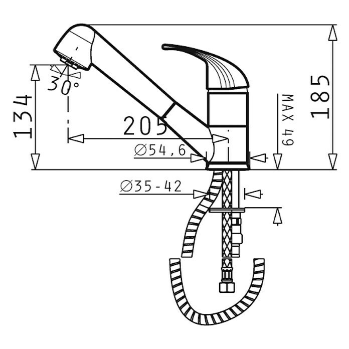 Pyramis Spültischarmatur FestivoSnow, Matt, Geschirrbrause herausziehbar Front View