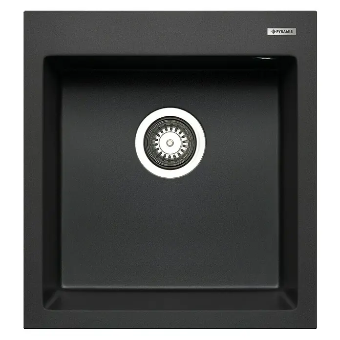 Pyramis Einbauspüle Istros - B x L: 46 x 50 cm, Carbon - Schwarzes Pyramis-Spülbecken mit quadratischer Form und Siebkorbventil für eine moderne Küchenausstattung.
