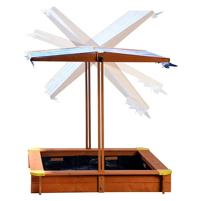 Dobar Sandkasten - 117 x 117 x 117 cm, Holz, Höhenverstellbares Dach - Sandkasten mit verstellbarem Sonnenschutzdach für sicheren Spielspaß im Garten. Der Sandkasten bietet ausreichend Platz zum Spielen.