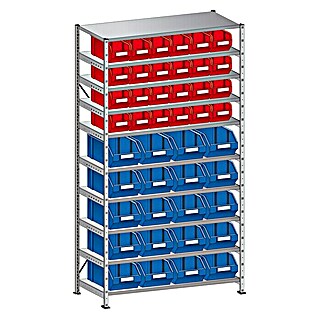 Scholz System Sichtlagerkastenregal Grundelement S300 (H x B x T: 192 x 105 x 32 cm, Anzahl Böden: 10 Stk., Stecken, Silber)