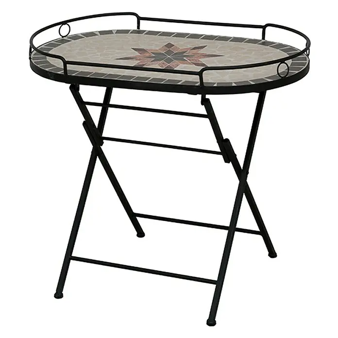 Siena Garden Stella Serviertisch - 68 x 41 cm, Eisen - Dieser Klapptisch mit Mosaikplatte ist ein dekoratives Möbelstück für Balkon oder Terrasse. Das Gestell ist aus schwarzem Metall gefertigt.