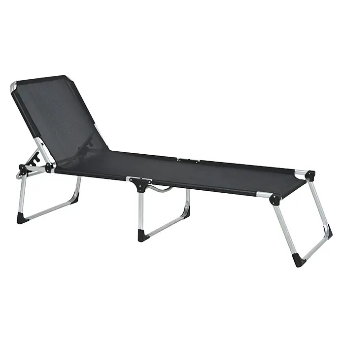 Siena Garden Gartenliege XXL - Schwarz, Aluminium, Rückenlehne verstellbar - Eine graue Liegestuhl mit einem Metallrahmen. Ideal zum Entspannen im Garten oder am Pool. Die Liege ist verstellbar.