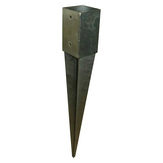 Andrewex Einschlagbodenhülse - 9 x 9 x 75 cm - Pfostenträger aus Metall mit quadratischer Aufnahme und spitzer Erdspieß-Konstruktion für sicheren Halt im Boden.