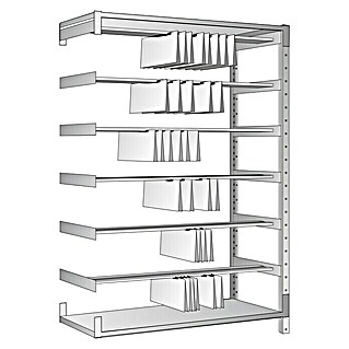 Scholz System Registraturregal Anbauelement (H x B x T: 198 x 101 x 43 cm, Traglast pro Träger: 100 kg, Stecken, Silber)