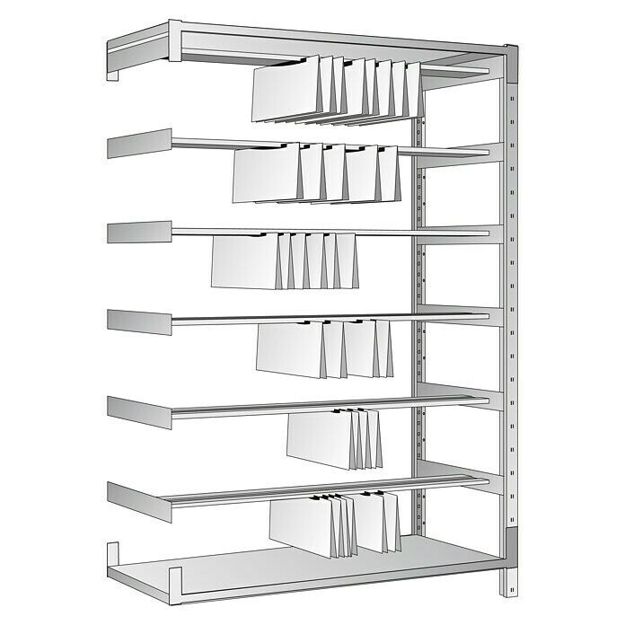 Scholz System Metall-Registraturregal Anbauelement430 x 1.010 x 1.980 mm, Traglast: 140 kg/Boden, Stecken Left Side View