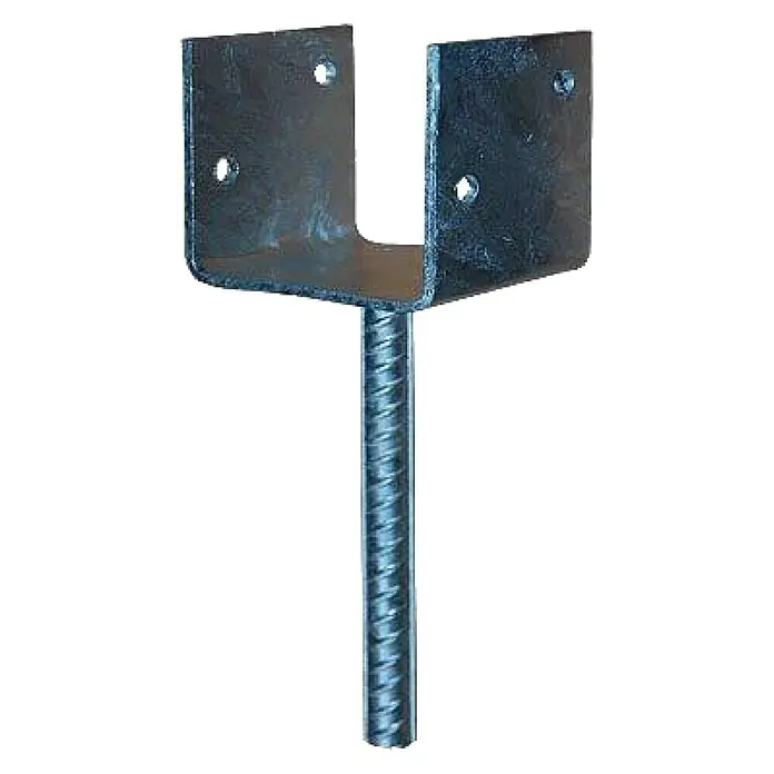 Andrewex U-Pfostenträger - 9 x 6 x 33 cm - Pfostenträger mit U-Form und Bewehrungsstab. Ideal für die sichere Verankerung von Holzpfosten im Fundament, robust und langlebig.
