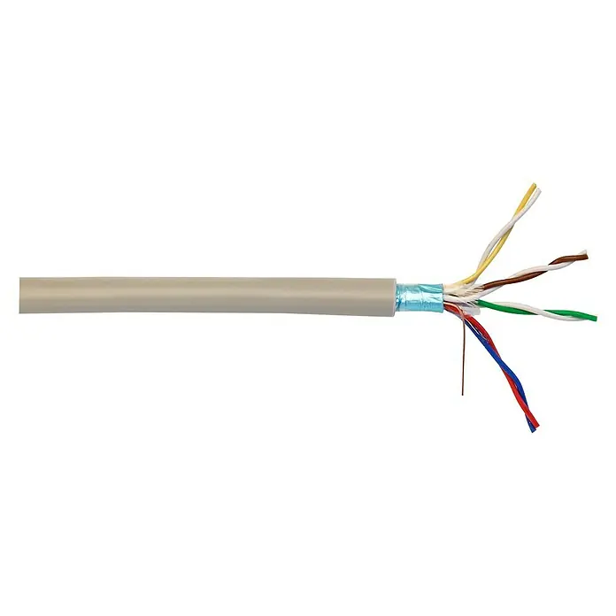 Telefonleitung Meterware J-Y(ST)Y 4x2x0,6 mm² - Anzahl Adern: 2, 0,6 mm², Grau - Nahaufnahme eines Computer-Netzwerkkabels mit verschiedenen farbcodierten Adern, die für eine Datenübertragung in Netzwerken dienen.