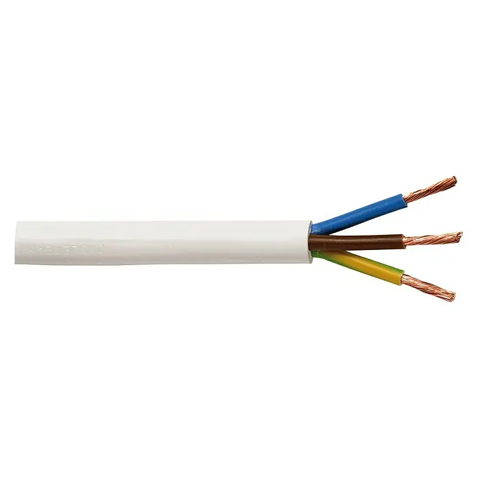Schlauchleitung H05VV-F 3G1,5 mm² - H05VV-F, Anzahl Adern: 3, 1,5 mm², 10 m, Weiß - Ein freiliegendes, flexibles Elektrokabel mit drei Adern in den Farben Blau, Braun und Gelbgrün für vielfältige Elektroinstallationen.