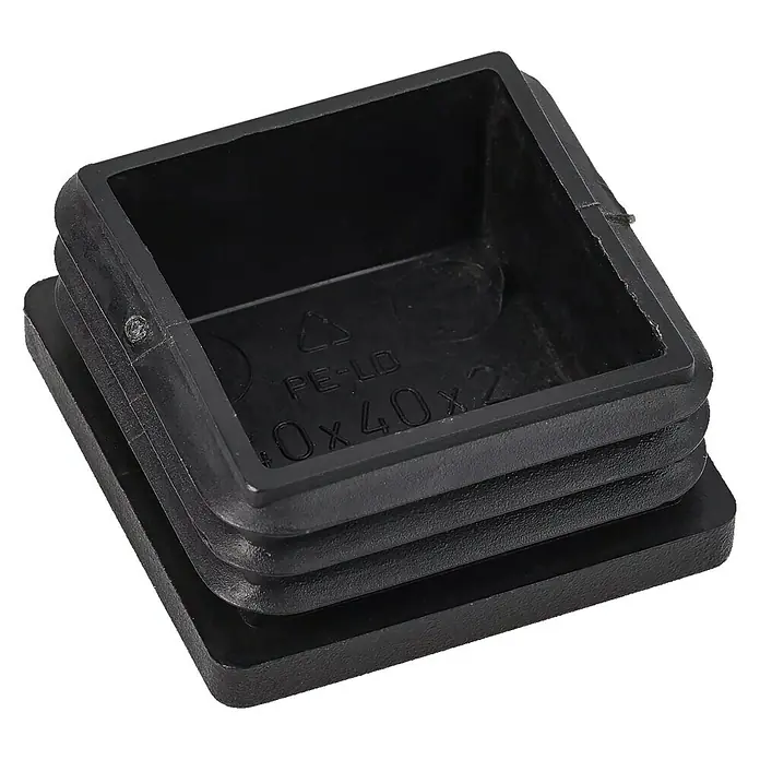 Rohrstopfen - 40 x 40 mm, Schwarz, Kunststoff - Quadratische schwarze Kunststoff-Endkappe für Rohre, ideal zum Schutz und zur Abdeckung von Rohrenden.