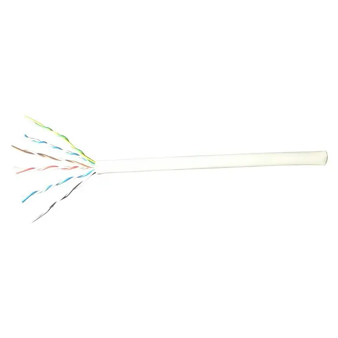 Telefonleitung Meterware J-Y(ST)Y 6x2x0,6 mm² - Anzahl Adern: 12, 0,6 mm², Grau - Nahaufnahme eines Cat6-Kabels mit freiliegenden, farbcodierten Adern, das für schnelle und zuverlässige Netzwerkverbindungen sorgt.