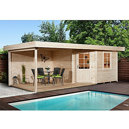 Weka Gartenhaus Fides III (Außenmaß inkl. Dachüberstand (B x T): 646 x 338 cm, Holz, Natur, 17,9 m²)