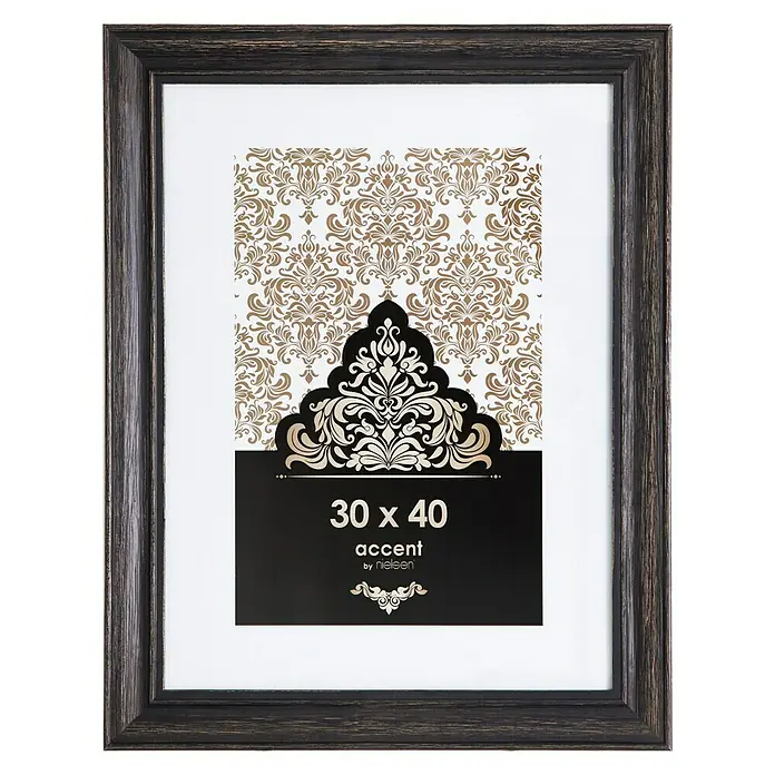 Accent Holzrahmen Vintage - 30 x 40 cm, Schwarz - Eleganter 30 x 40 cm Bilderrahmen in dunklem Holzdesign. Ideal, um Fotos und Kunstwerke stilvoll in Szene zu setzen und die Raumatmosphäre zu verbessern.